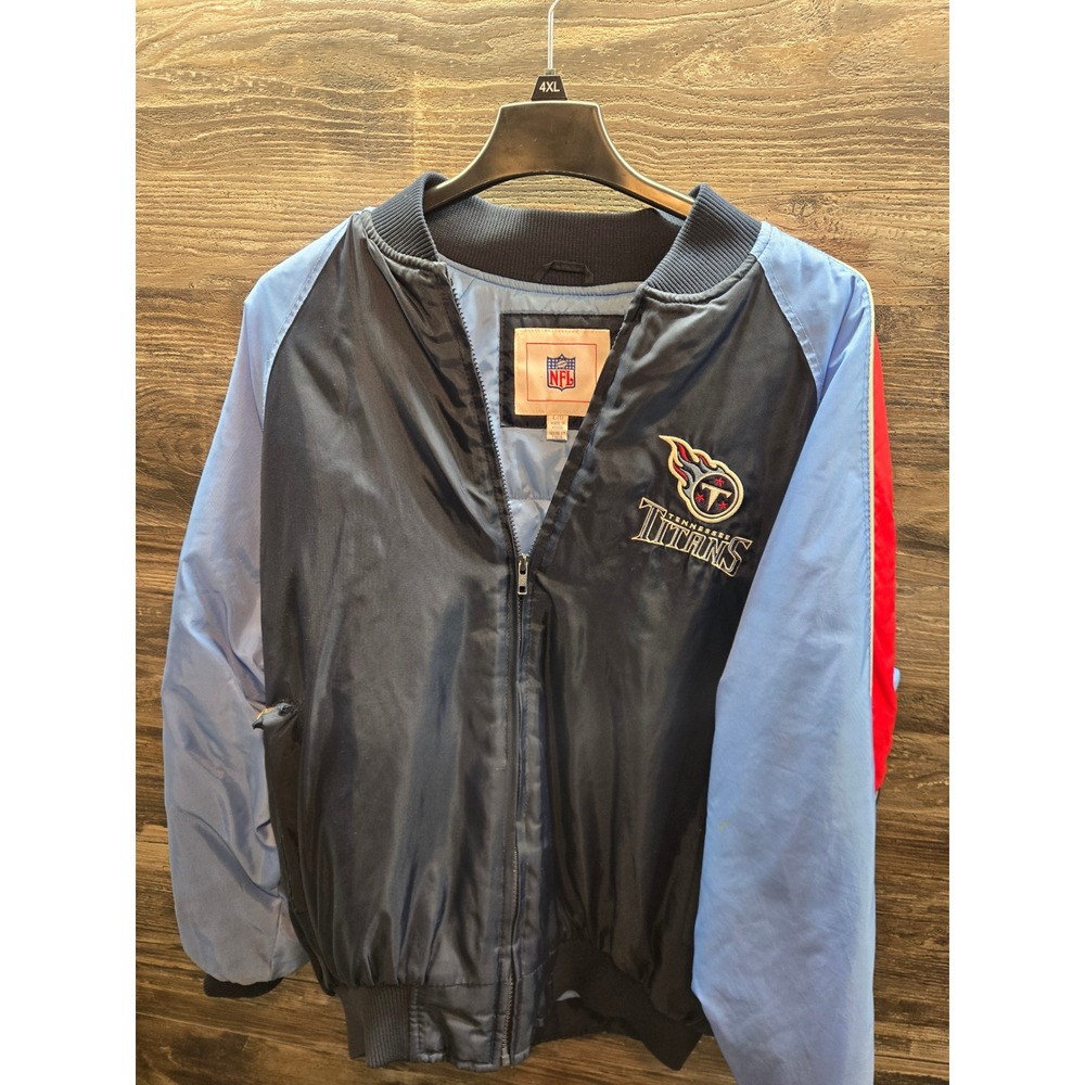 Vintage Tennessee Titans NFL Bomber Jacket Mens Large Navy Blue Full Zip Retro